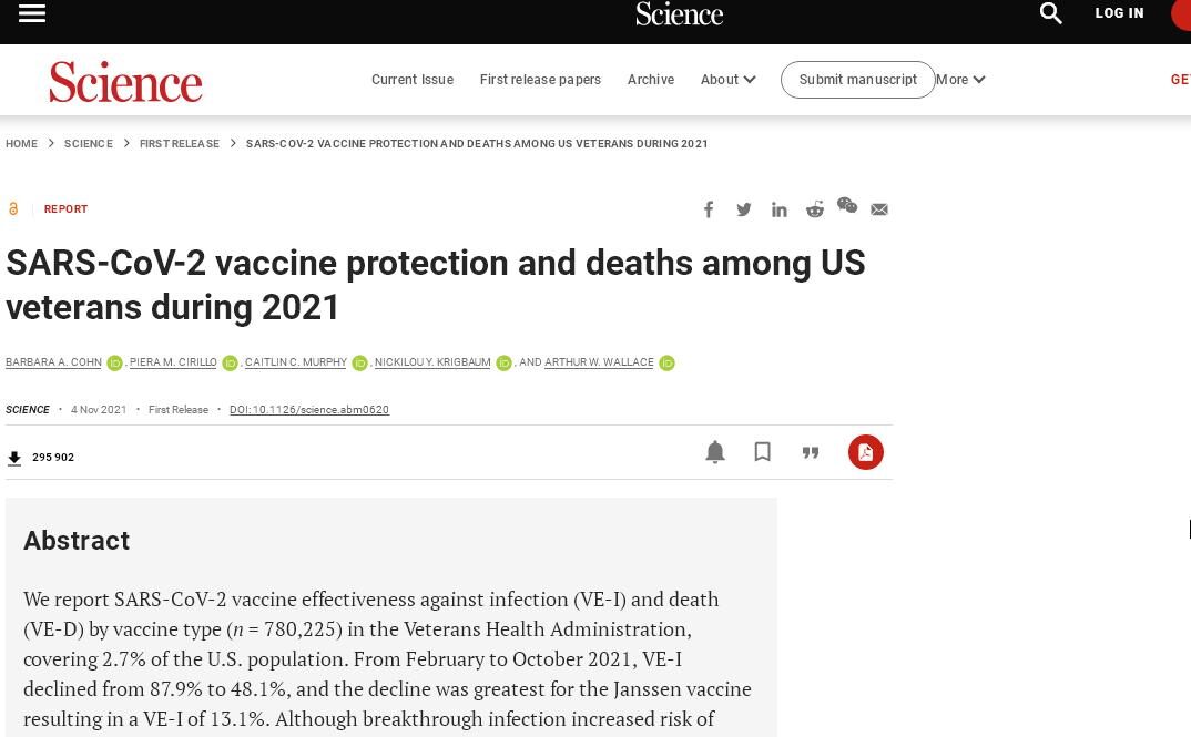 Скриншот страницы сайта science.org