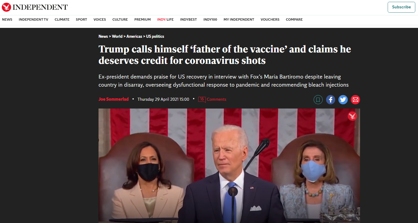 Скриншот страницы сайта independent.co.uk